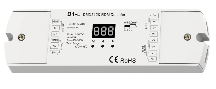 1CH*15A 12-24VDC PWM Stmievač D1-L, DMX512