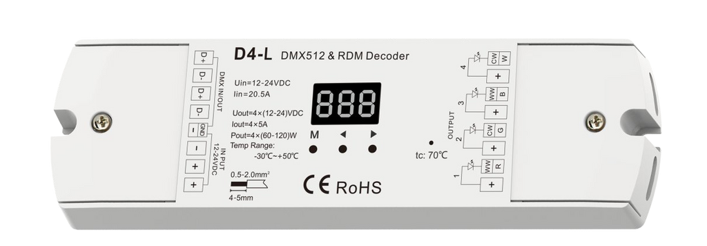 4CH*5A 12-24VDC PWM Stmievač D4-L, DMX512